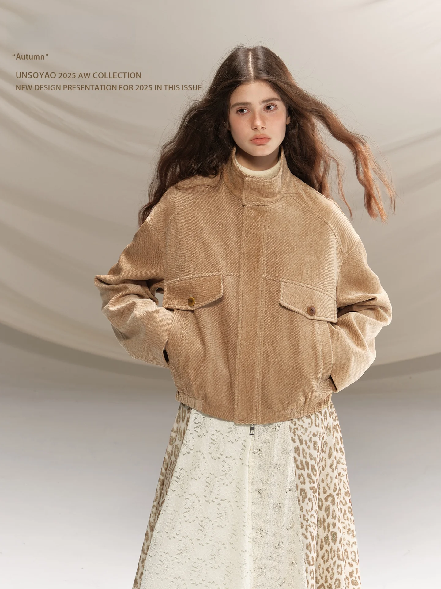 

Retro Sle Waed Corduroy Jaet Stand Collar Refaioned Flight Jaet Polyester Rayon Cotton Blend ort Outerwear