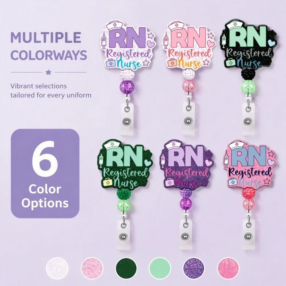 Delicate Beaded Craft Nurse Badge Reel Lightweight Practical Retractable ID Badge Holder Retractable Structure Steady Hold