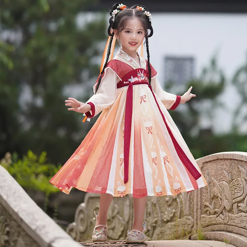 Girls Hanfu Summer Children's Dress Ancient Costume Super Immortal Ru Skirt Chinese Style Girls Ancient Style Tang Dress