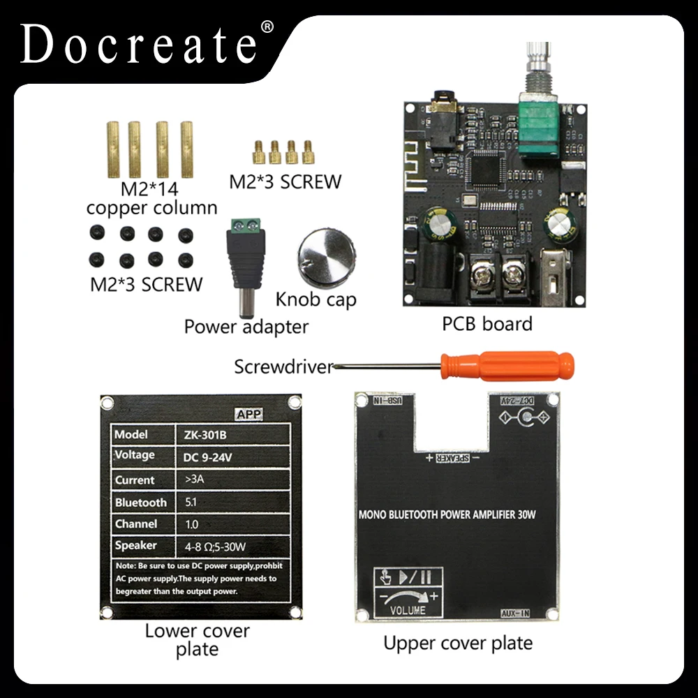 ZK-301B 30W Mono Bluetooth 5.3 Amplifier Board Input AUX/USB/UDisk TWS Stereo Sound Card Audio AMP Module