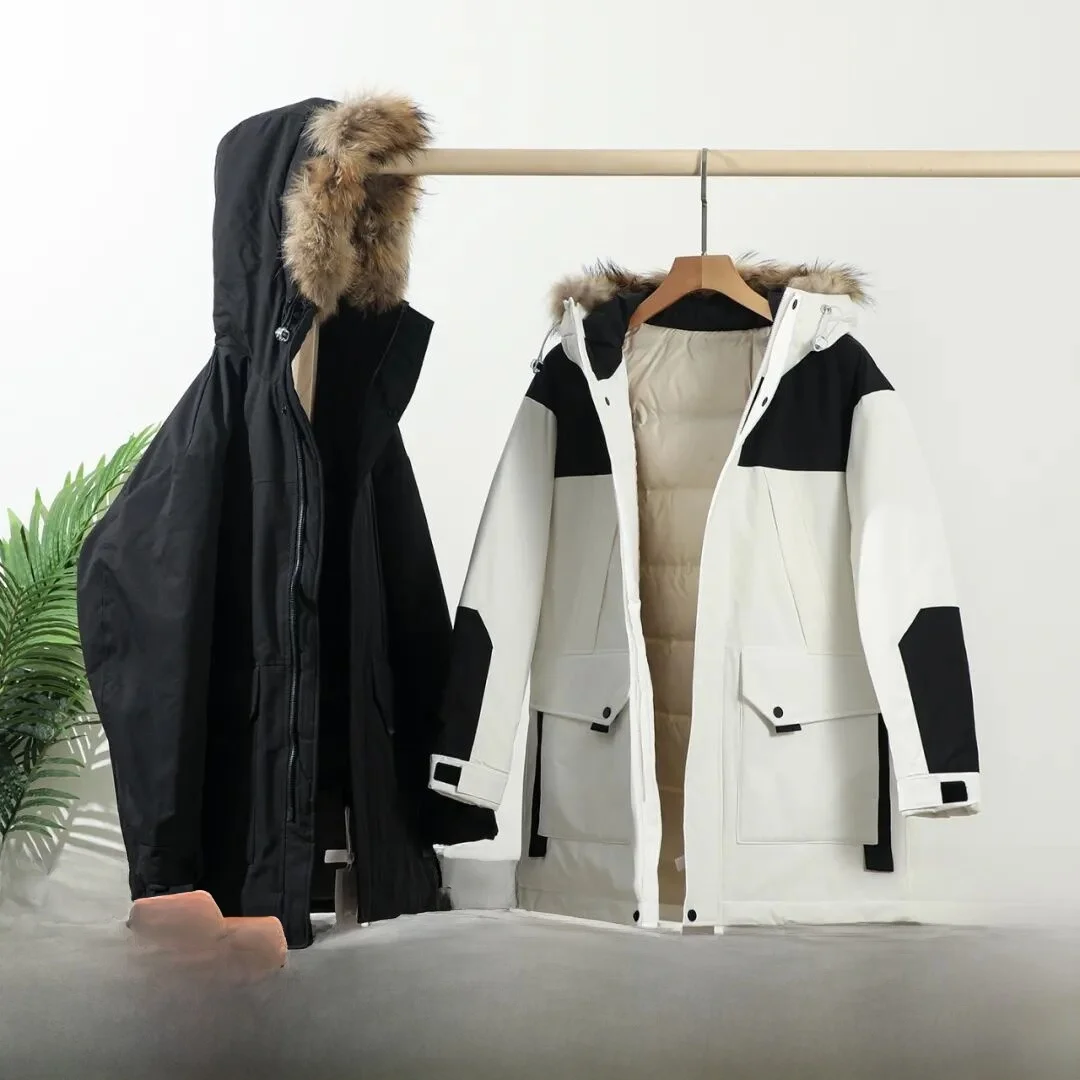 

Heavyweight Real Fur Collar down Jaet Men's Mid-Length Hooded Padded Coat Waterproof White Du down Casual Sle