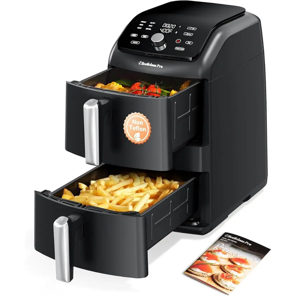 12-Quart Large Double Air Fryer, 10-in-1 Multifunction with Two Baskets, Synchronous Heat Technology for Uniform Cooking, Compac