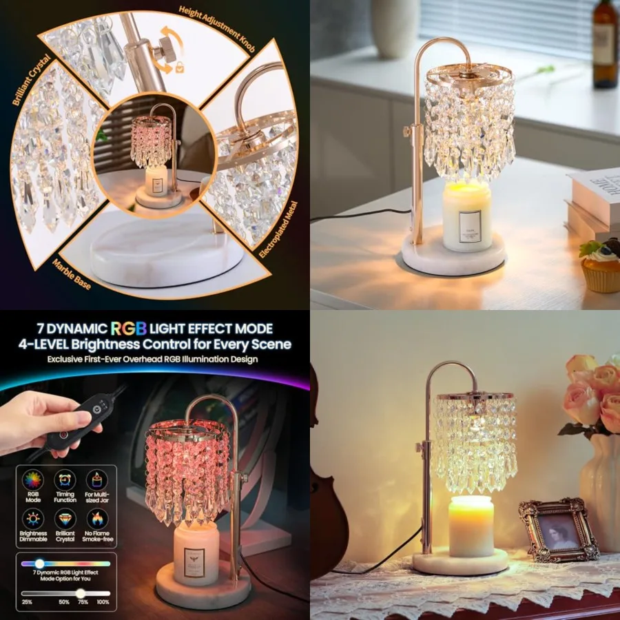 

Candle Warmer Lamp with Timer Dimmer and 3 Bulbs, Lamp Candle Warmer with Marble Base, Wax Melt Warmer for Jar Candles, Birthda