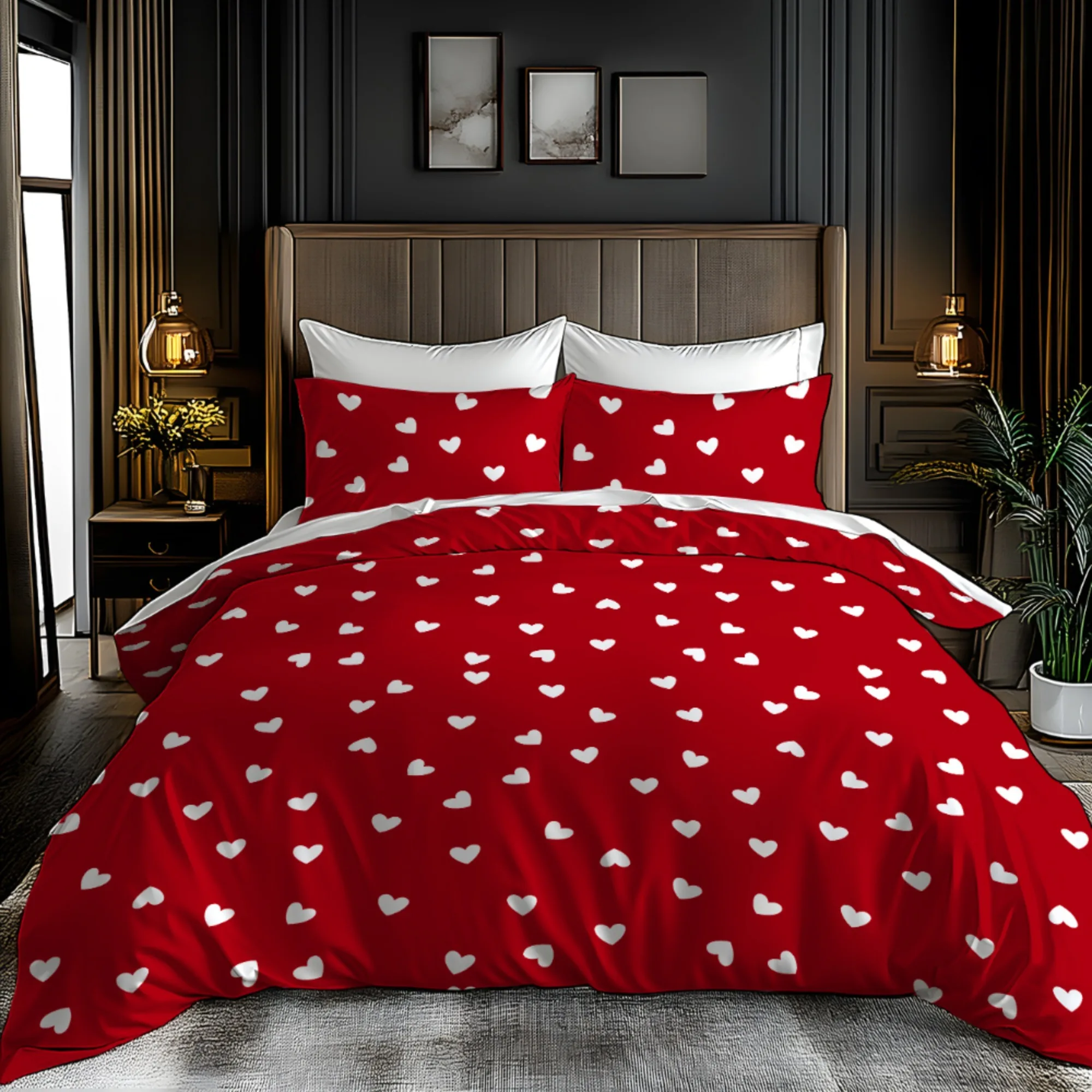 

Valentine's Day Large Red Heart Duvet Cover Set Soft Brushed Comfortable Digital Print Bedding Set Queen Size