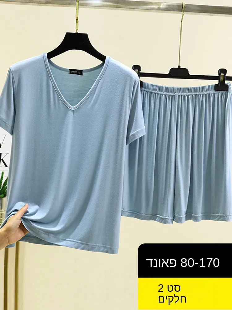 Modal V-Neck Short Sleeve T-Shirt Women's Summer Thin Home Clothes Two-Piece Set Casual Loose Air Conditioning Suit Set