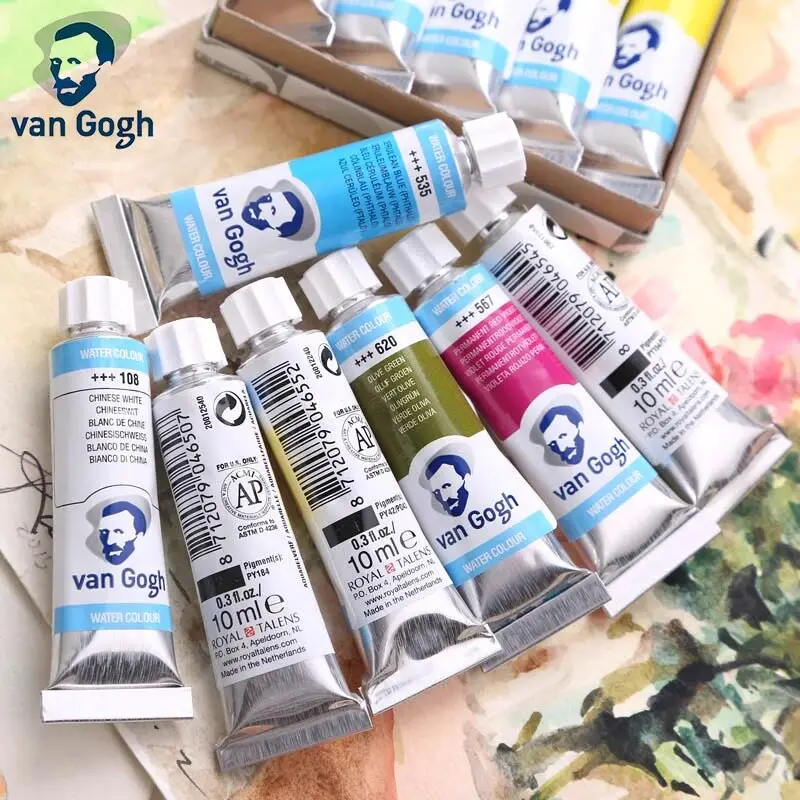 Акварельные краски Talens Van Gogh, 10 мл, в тюбиках, для художников, яркие прозрачные цвета, высокая пигментация, для колледжей
