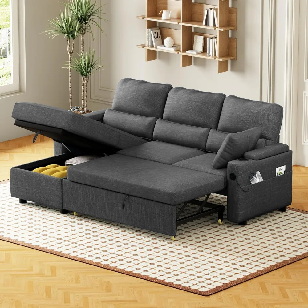 

Выдвижной диван, L-образный раскладной диван-кровать со скрытым местом для гостиной квартиры, льняная секция 3-в-1 с