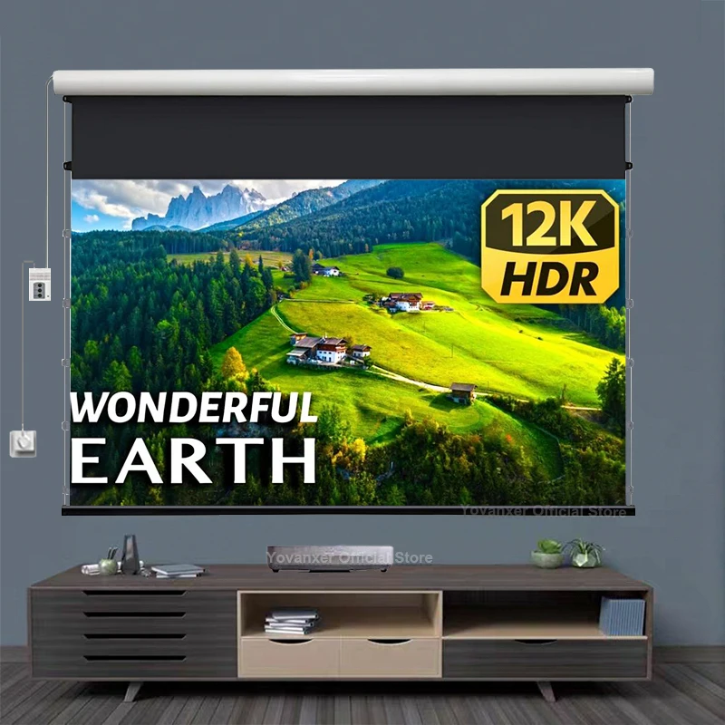 72-130 Inch ALR High End Curved Aluminum Shell Electric Tab Tension PET Crystal Screen For Ultra Short Throw Projector 8K 3D
