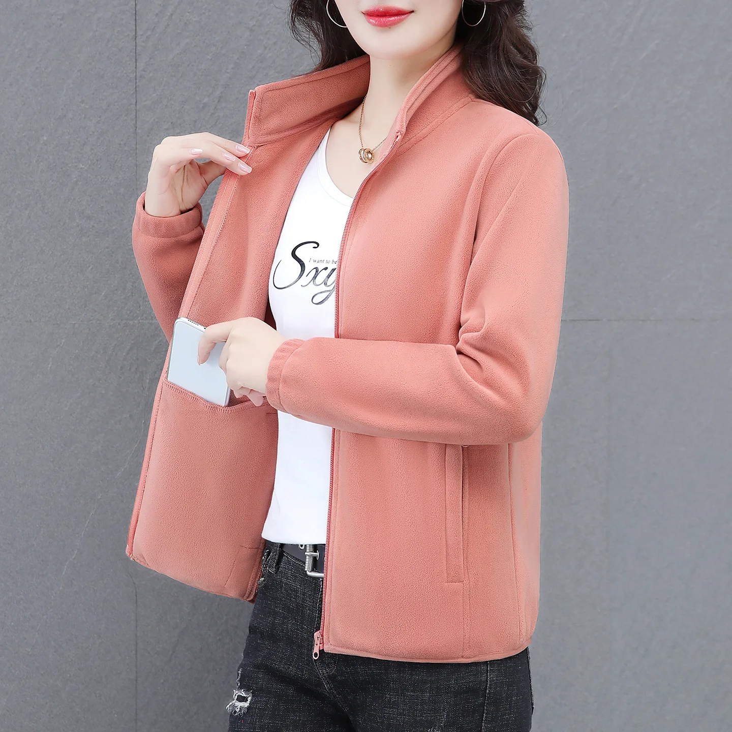 

Женская куртка, новинка 2025, осенне-зимняя бархатная теплая универсальная верхняя одежда, двусторонняя бархатная куртка с воротником-стойкой, женская верхняя одежда