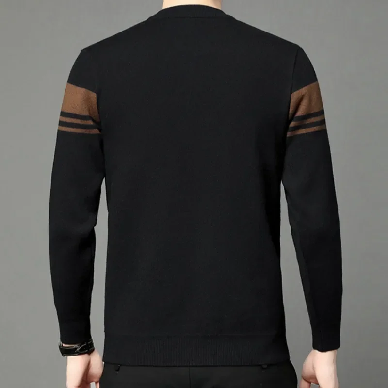 ฤดูใบไม้ร่วงฤดูหนาว Thicken WARM ถักเสื้อกันหนาวผู้ชาย Retro Casual ลายถัก Jacquard Pullovers รอบคอเสื้อถักเสื้อ Streetwear