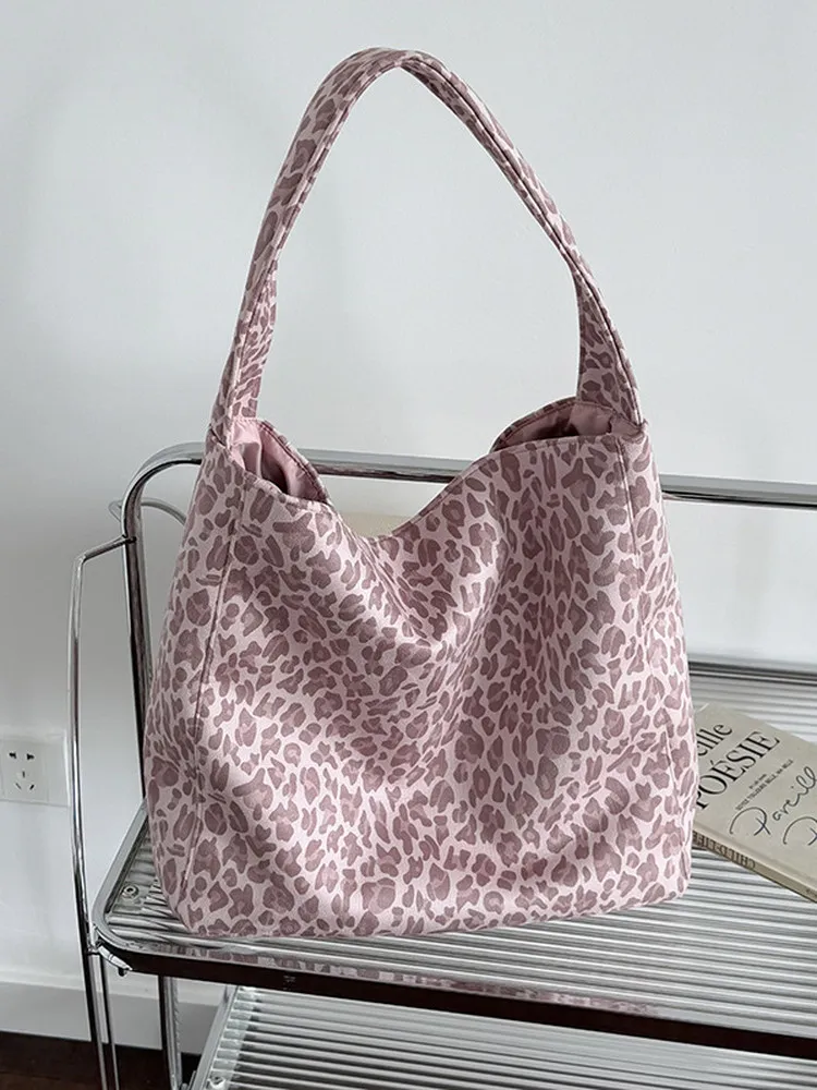 

Ретро леопардовый принт Color Blo Commuter Сумка на одно плечо Розовая корейская двусторонняя сумка-тоут Замшевая кожаная сумка