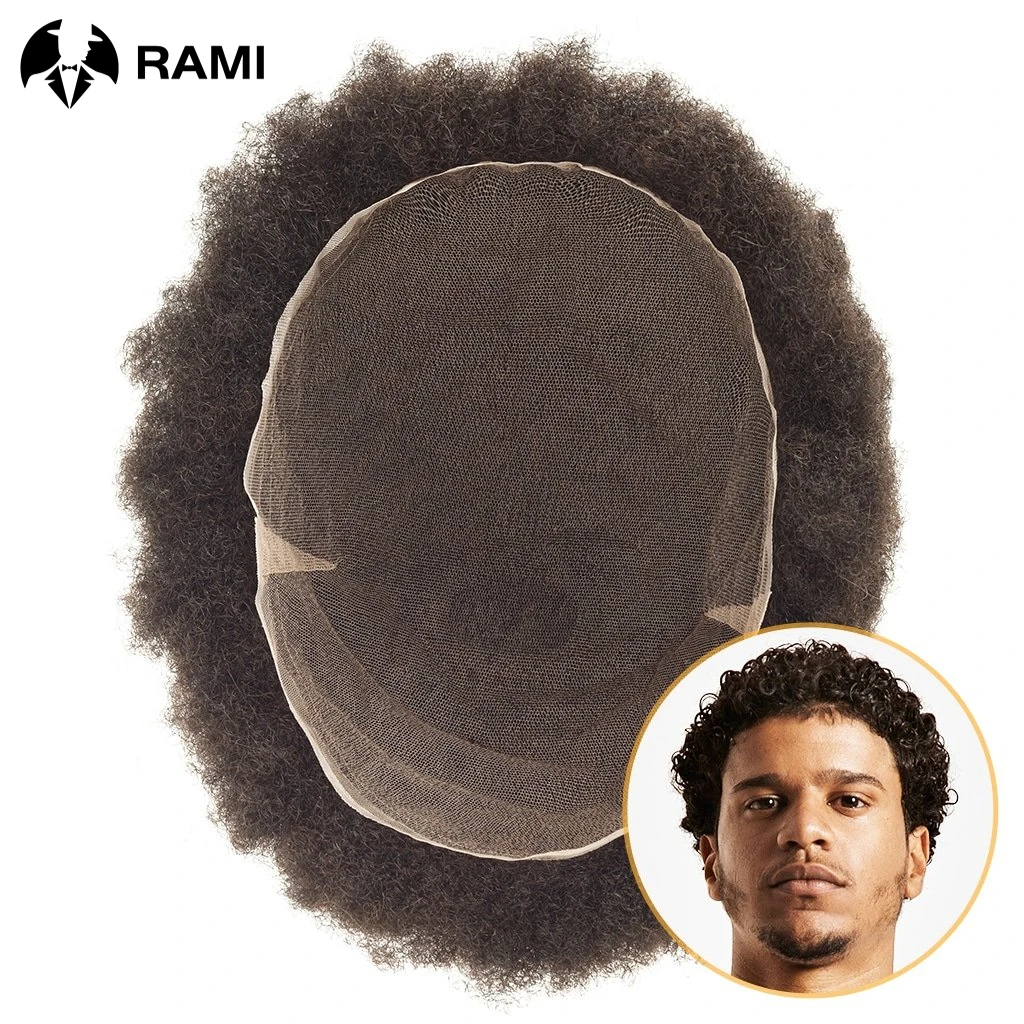 Toupet Full Lace pour homme, cheveux bouclés noirs, perruque de base en dentelle française, perruque afro respirante, unité de systèmes de cheveux humains, 4mm