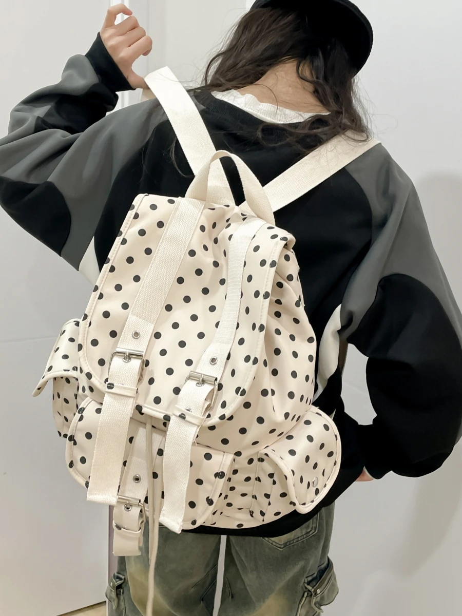 Newjeans Retro giapponese a pois ket Bapa Borsa casual di grande capacità Borsa per il tempo libero in cotone dal design alla moda per giovani
