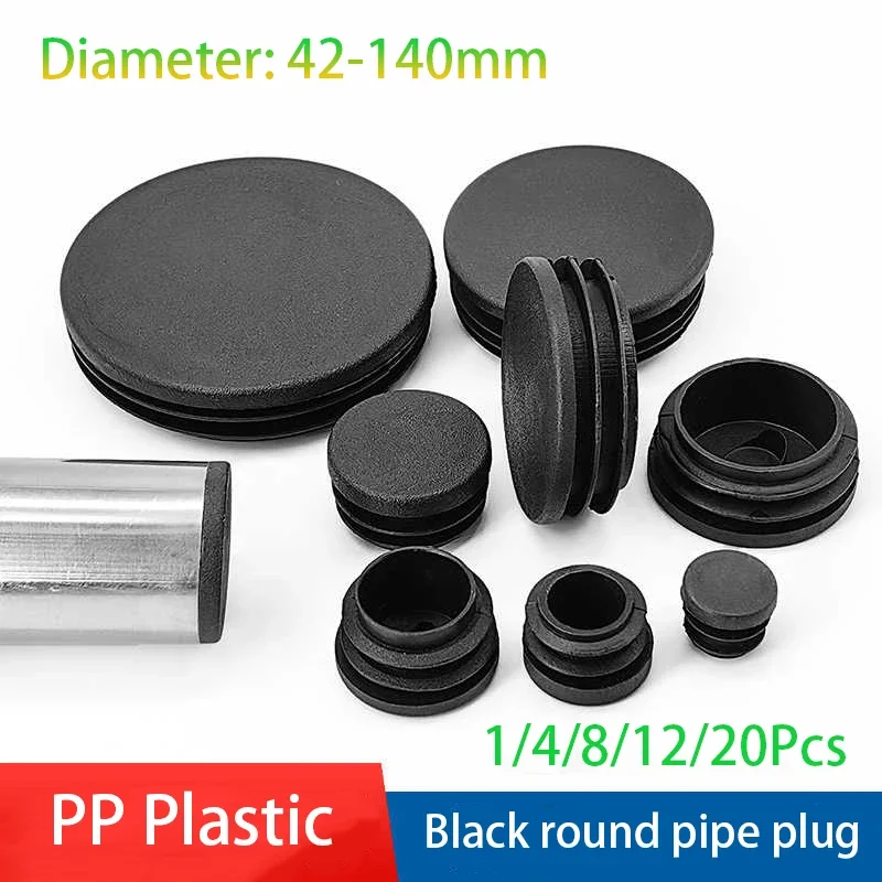 1-20 Buah Plastik PP Bulat Tutup Ujung Tinju Hitam Steker Penyisipan Tabung Kaki Furnitur 42Mm-140Mm Aksesori Furnitur