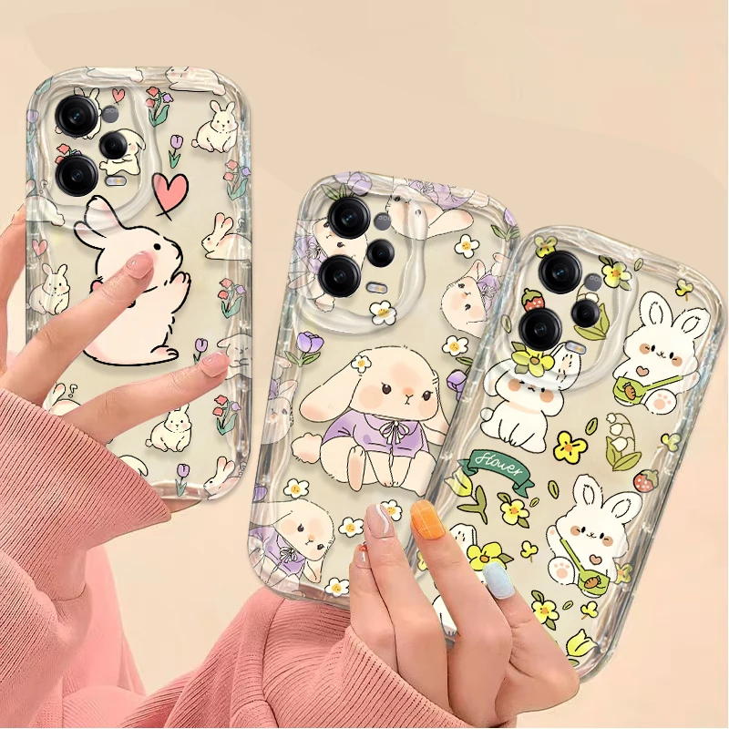 Cute Rabbit Flower 3D Wave Soft Case For Xiaomi Redmi Note 13 12 Pro Plus 4G 5G 12S 11S 1110 10S 9 9S Redmi 14C 13C 12C A3 Cover