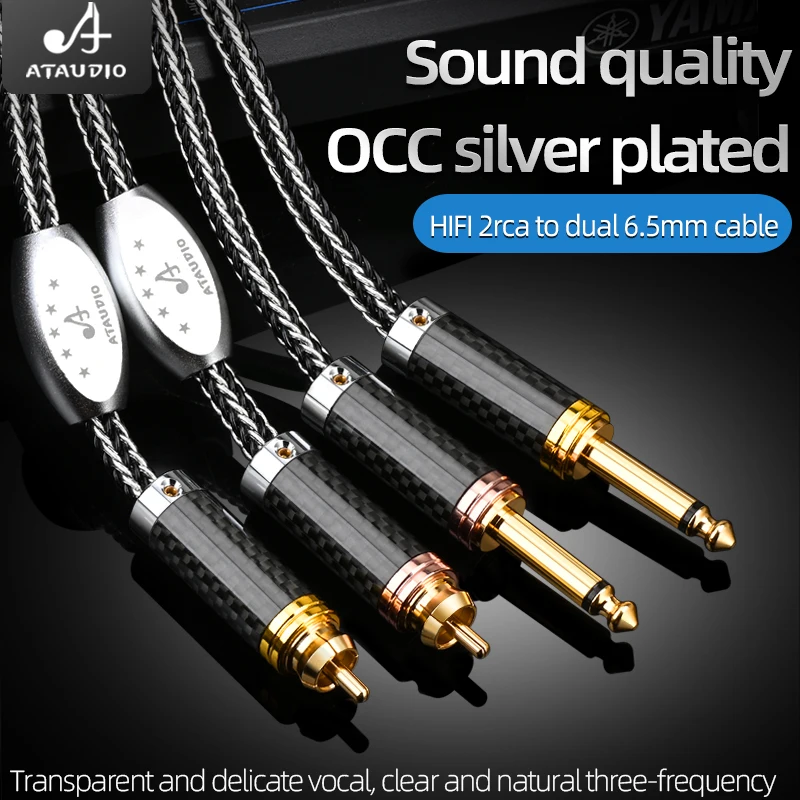 

HiFi 2RCA to Dual 6.5mm Cable OCC Silver Plated 6.5 TS for Mixer Power Amplifier Audio Cable