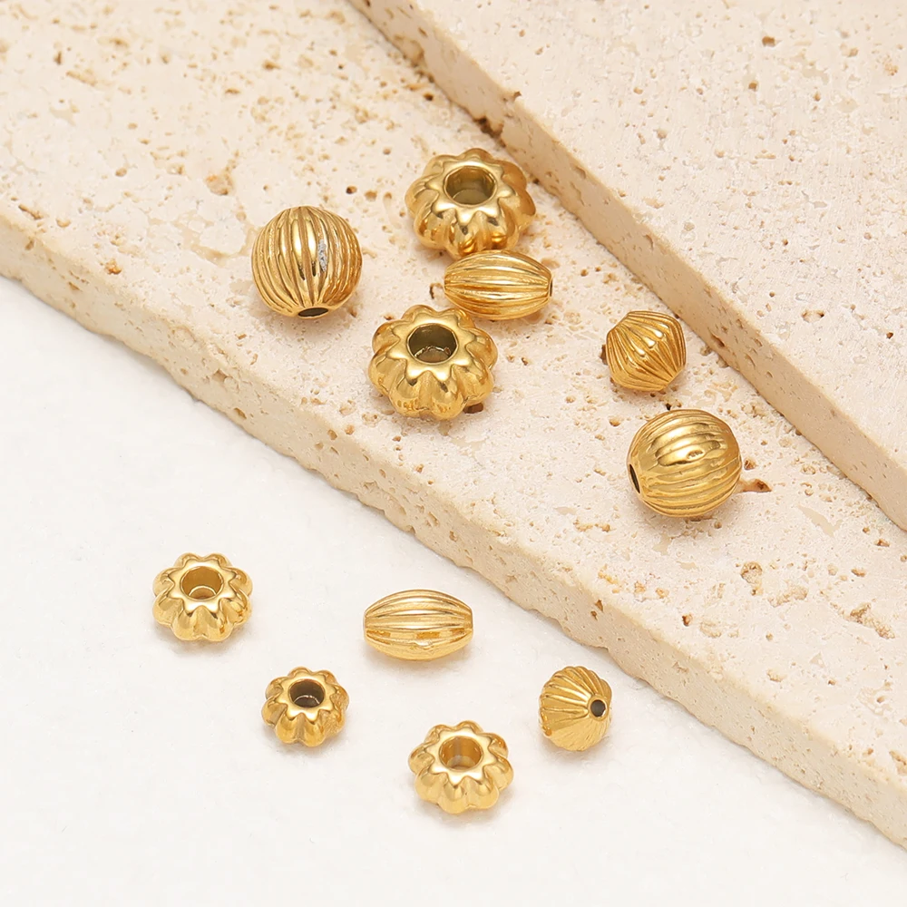 20pcs Stainless Steel Pumpkin Beads Striped Spacer Hole Beads for DIY Handmade Jewelry Making Bracelet Necklace Supplies Bulk