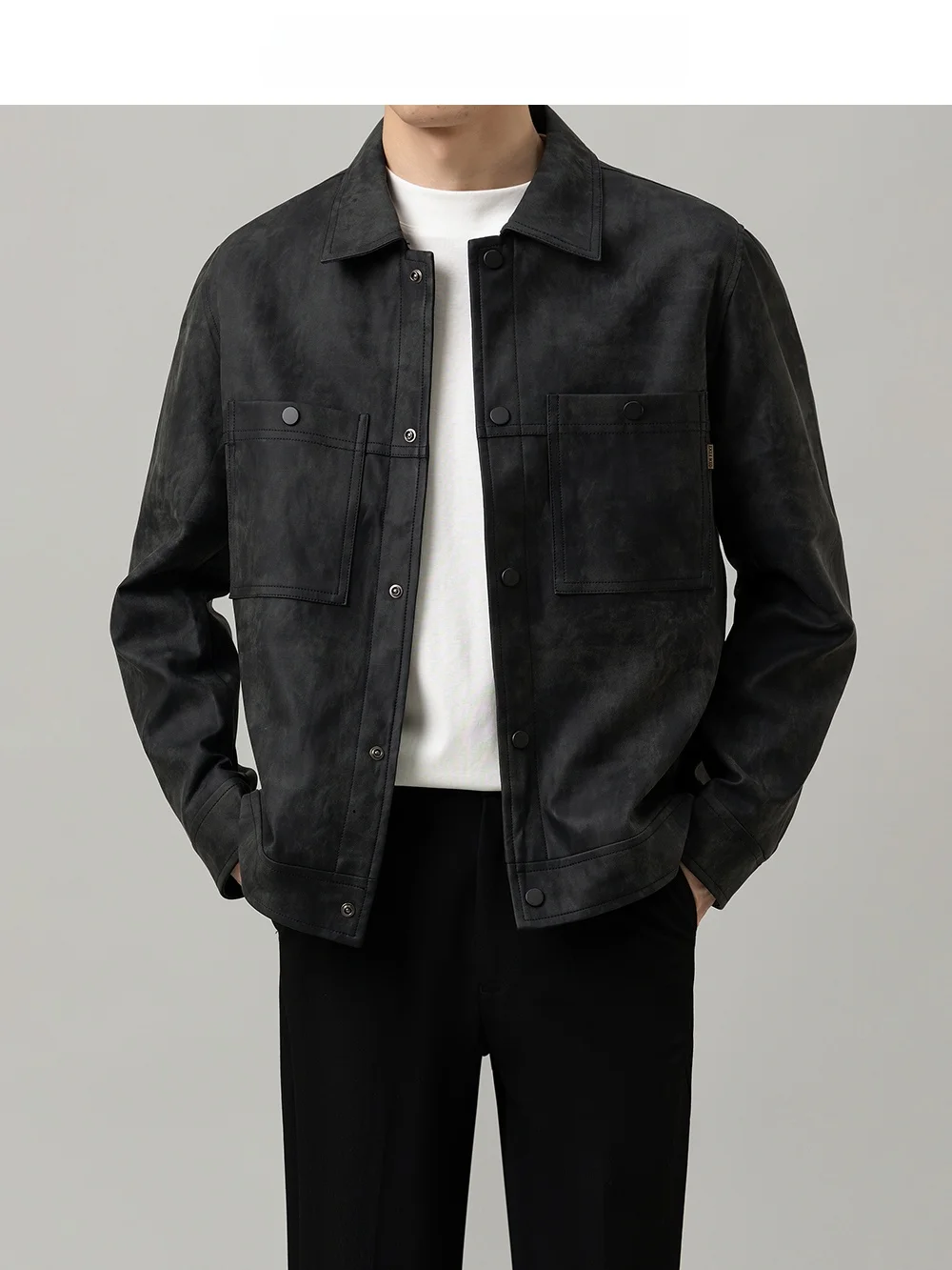 Spring Autumn Short Style Men's Leather Jacket Trendy Turn-down Collar Casual Fashion PU Leather Coat Korean Version Youth Vi...