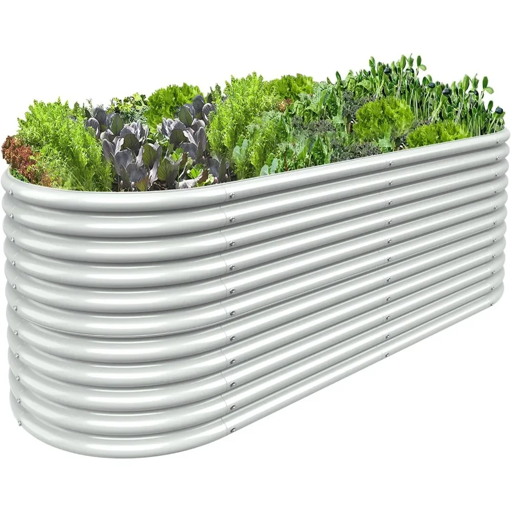 8FT(L)×3FT(W)×2.7FT(H) Raised Garden Bed Outdoor for Vegetable, Adjustable Clearance Raised,Garden Planter Box ,Fruit-White