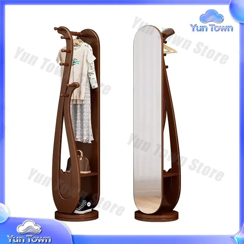 Solid Wood Full Length Mirror for Home Decor Two in One Multi Functional Full Body Standing Mirror with Corner Coat Rack