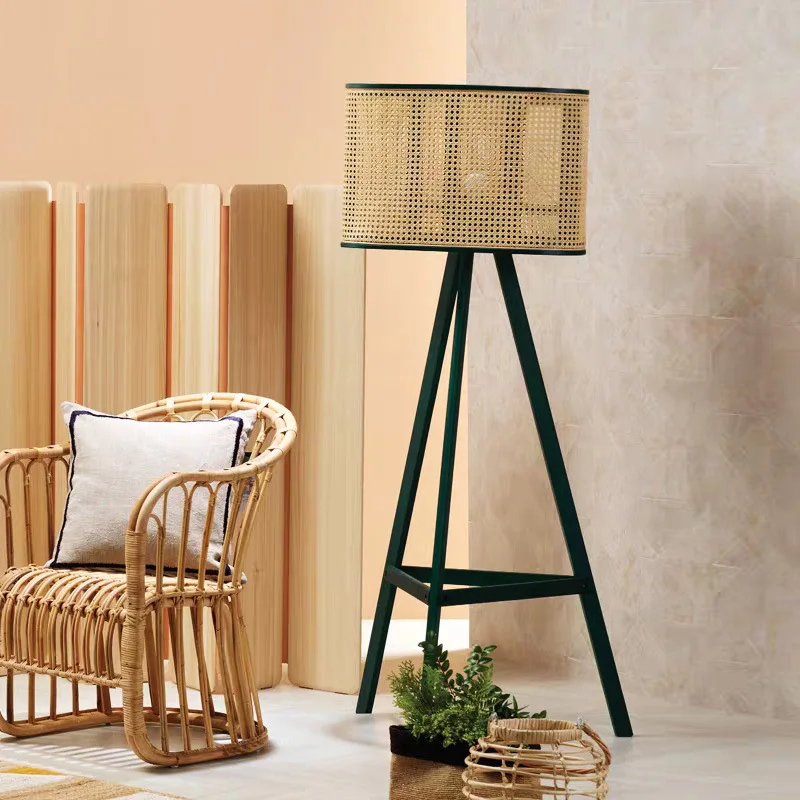 

Nordic Rattan Living Room Floor Lamp Bed and Breakfast Hotel Inn Apartment Rattan Furniture Bedside Shelf