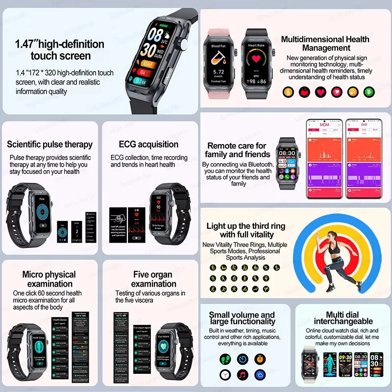 2025NEW ECG + PPG Pulse therap Micro Esame Fittiico Smartwatch Pressione Sanguigna lipido Diagnosti AI Monitoraggio Smart Bracele