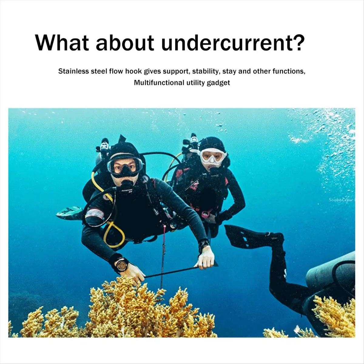 

BHBL Double Head Dive Reef Rafting Hook Stainless Steel Reef Hook Spiral Coil Spring Cord Dive Safety Accessory - Orange