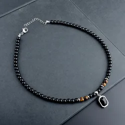 2023 Collar Hombre Fadeless Stainless Steel Necklace Men Natural Tiger Eye Stone Beaded Necklace For Men Jewelry Collier Homme