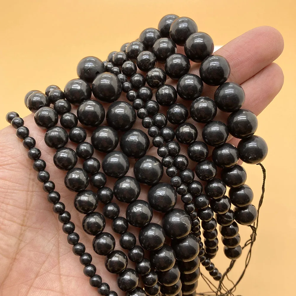 4–12 mm schwarzer russischer Schungit-Rundstein, Schungit-Energie-Edelstein zum Reinigen, DIY, für Männer und Frauen, Chakra-Geschenk