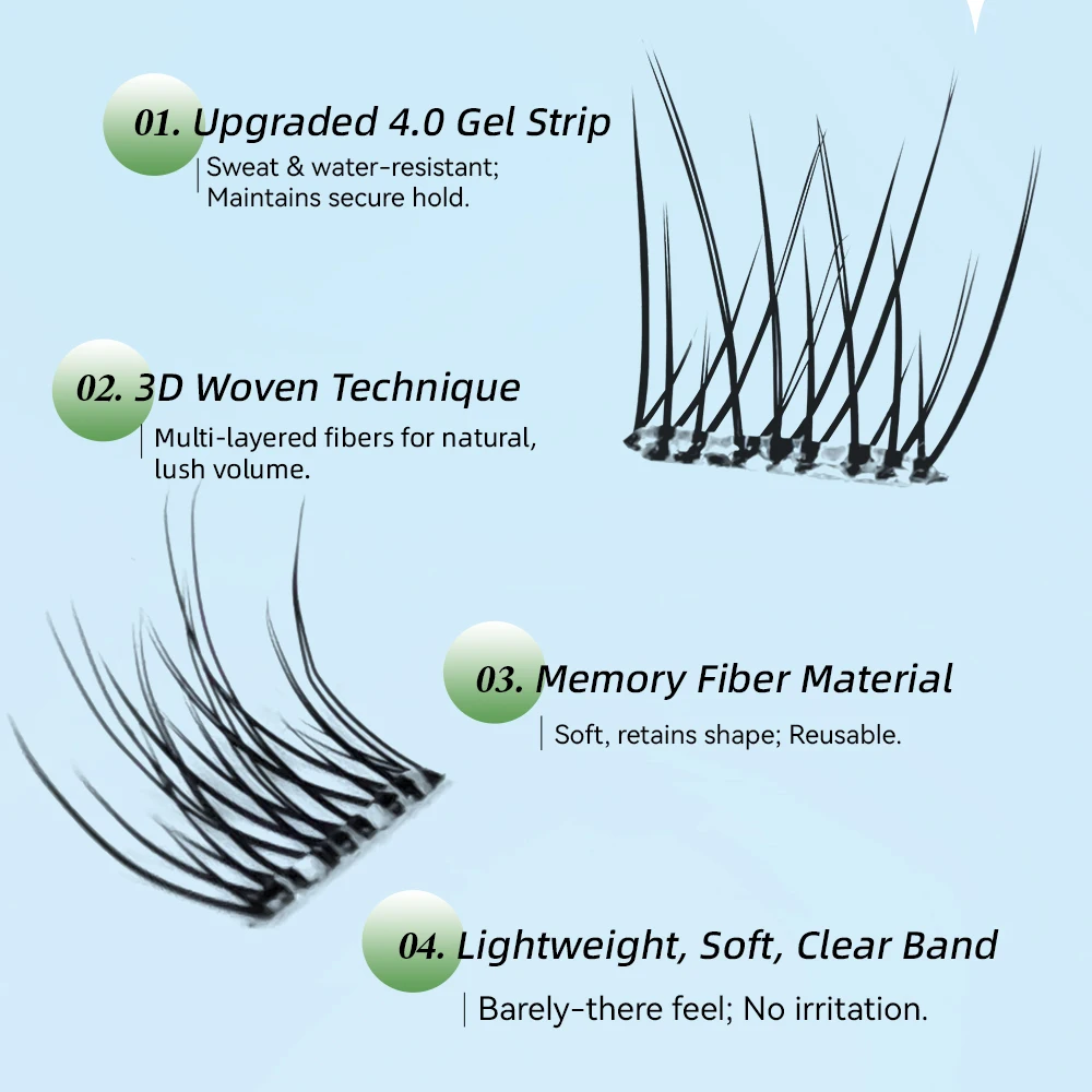 Yelix Glue-free False Eyelashes Self Adhesive DIY Lash Extension DIY Lash Extension Pre Glued Cluster Lashes Makeup Tools