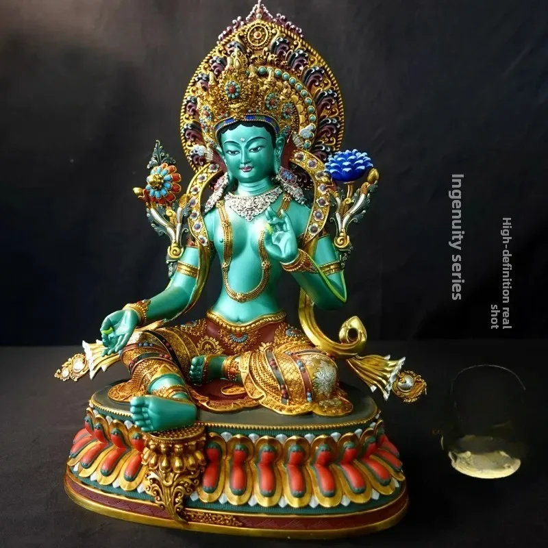 Tibetan craftsmanship, Tibetan tantra painted green Tara pure copper hand