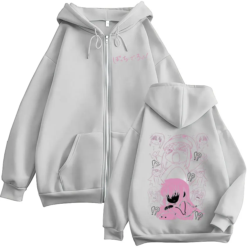 Japanese Manga Bocchi The Rock Zipper Hoodies Anime Gotoh Hitori Graphic Zip Up Sweatshirts Men Women Oversized Pullovers Coats