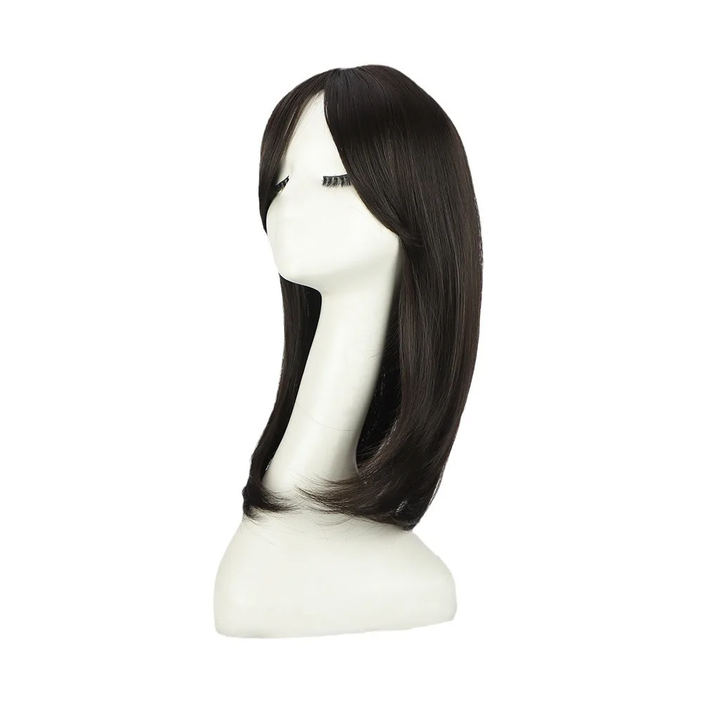 Long Slightly Curly Layered Eight Bangs Wig Women's Replacement Hair Block Synthetic Wig Piece