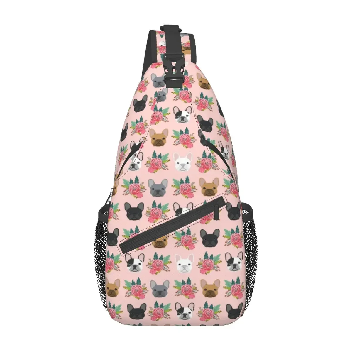 French Bulldog Pink Cute Dog Crossbody Sling Bags Printed Chest Bag Animal Shoulder Backpack Daypack Hiking Outdoor Biking Bag