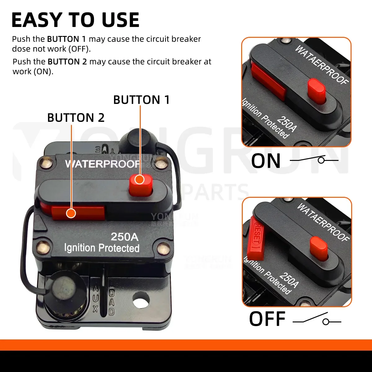 Circuit Breaker 20A to 300A Manual Reset for Car Audio System Waterproof Marine Circuit Breaker Reset Fuse 12V- 48V DC 40A 60A