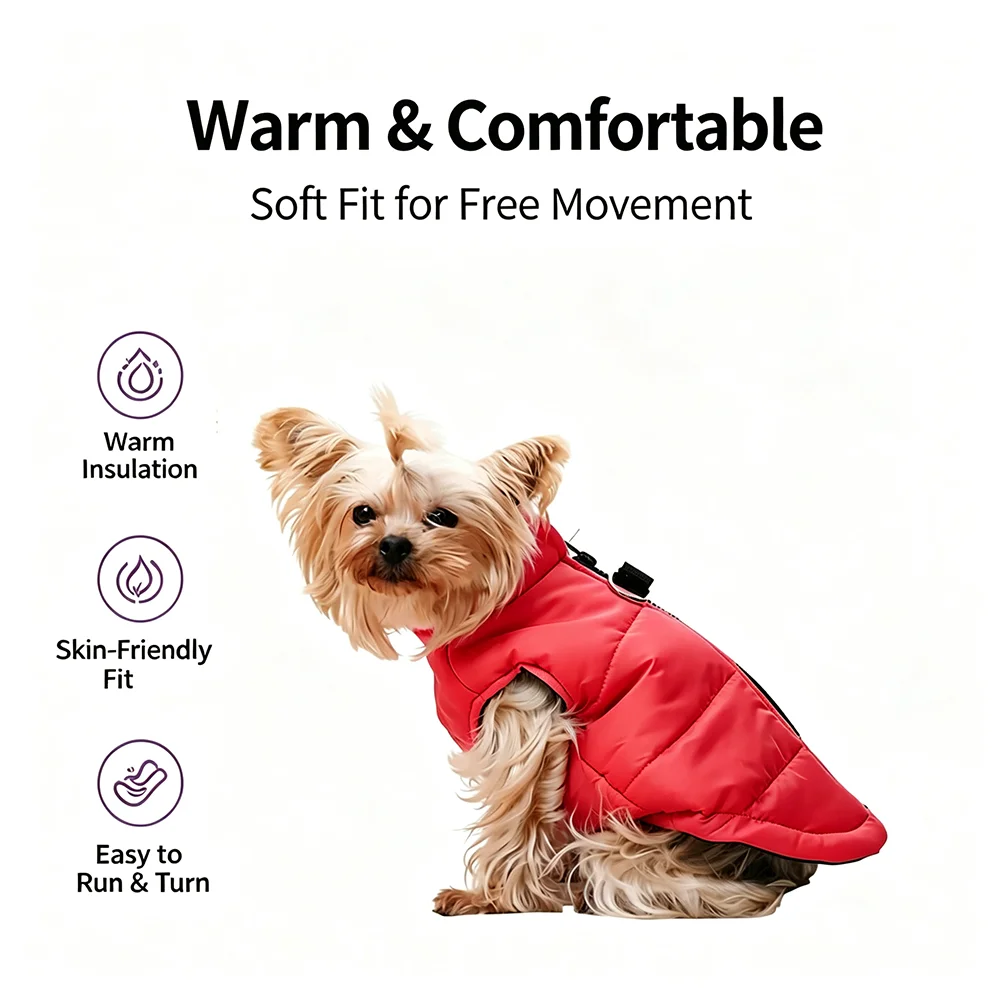 Dog Winter Jacket Vest with D-ring Waterproof Windproof Padded Pet Puppy Coat Jacket for Small Medium Dogs Chihuahua Yorkshire
