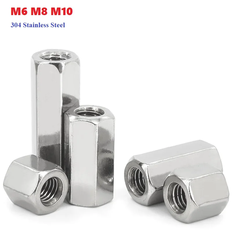 M6 M8 M10 304 A2 Stainless Steel Hexagon Hex Extend Long Lengthened Rod Connector Joint Sleeve Tubular Coupling Nut