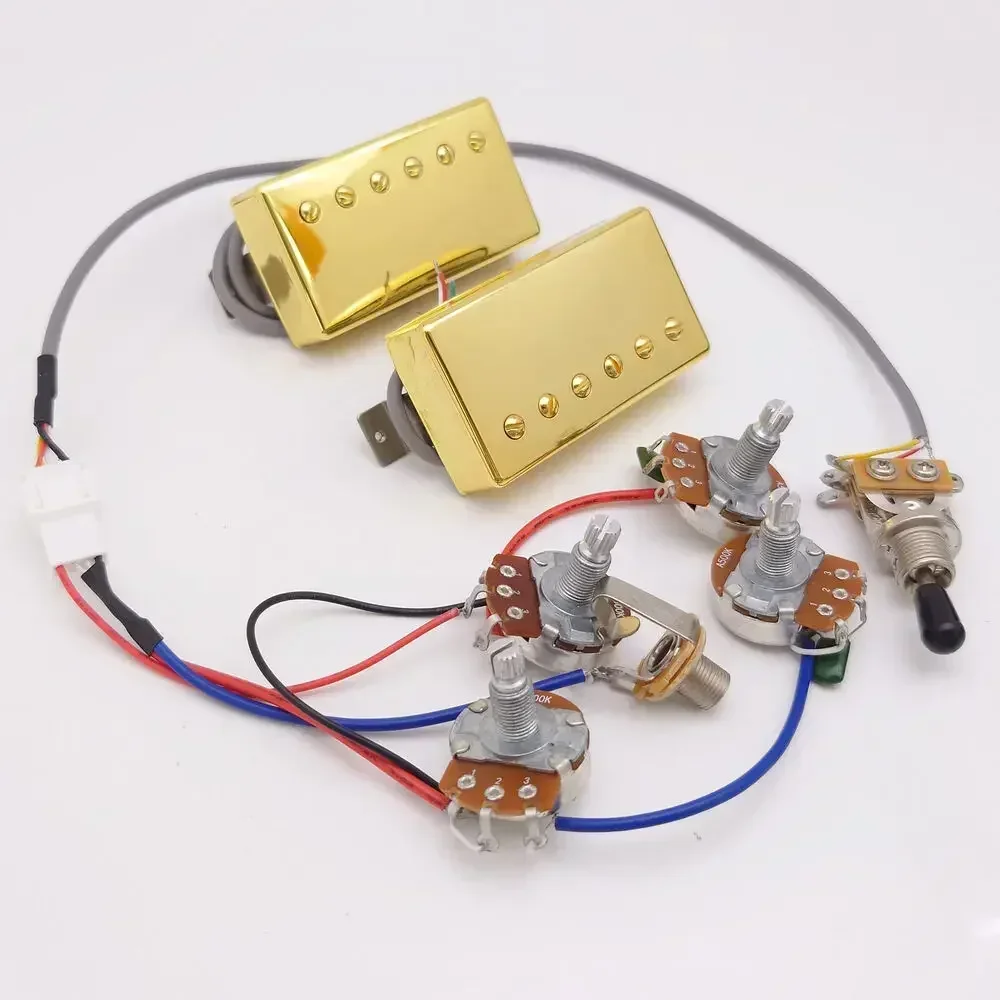 Alnico V Classic 57 Guitar Humbucker Pickup Gold with 4C Wiring Harness for LP Electric Guitar Replacement Parts