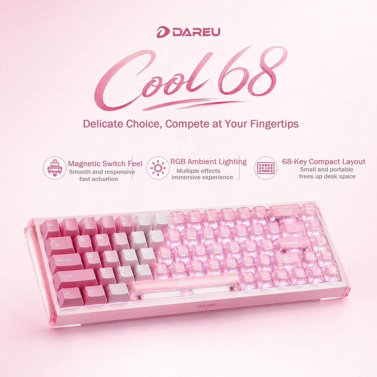 Dareu COOL68 8K Hall Effect Magnetic Gaming Keyboard 0.01mm RT Gasket Hot Swap RGB Lightbox Low Latency Web Driver for Esports