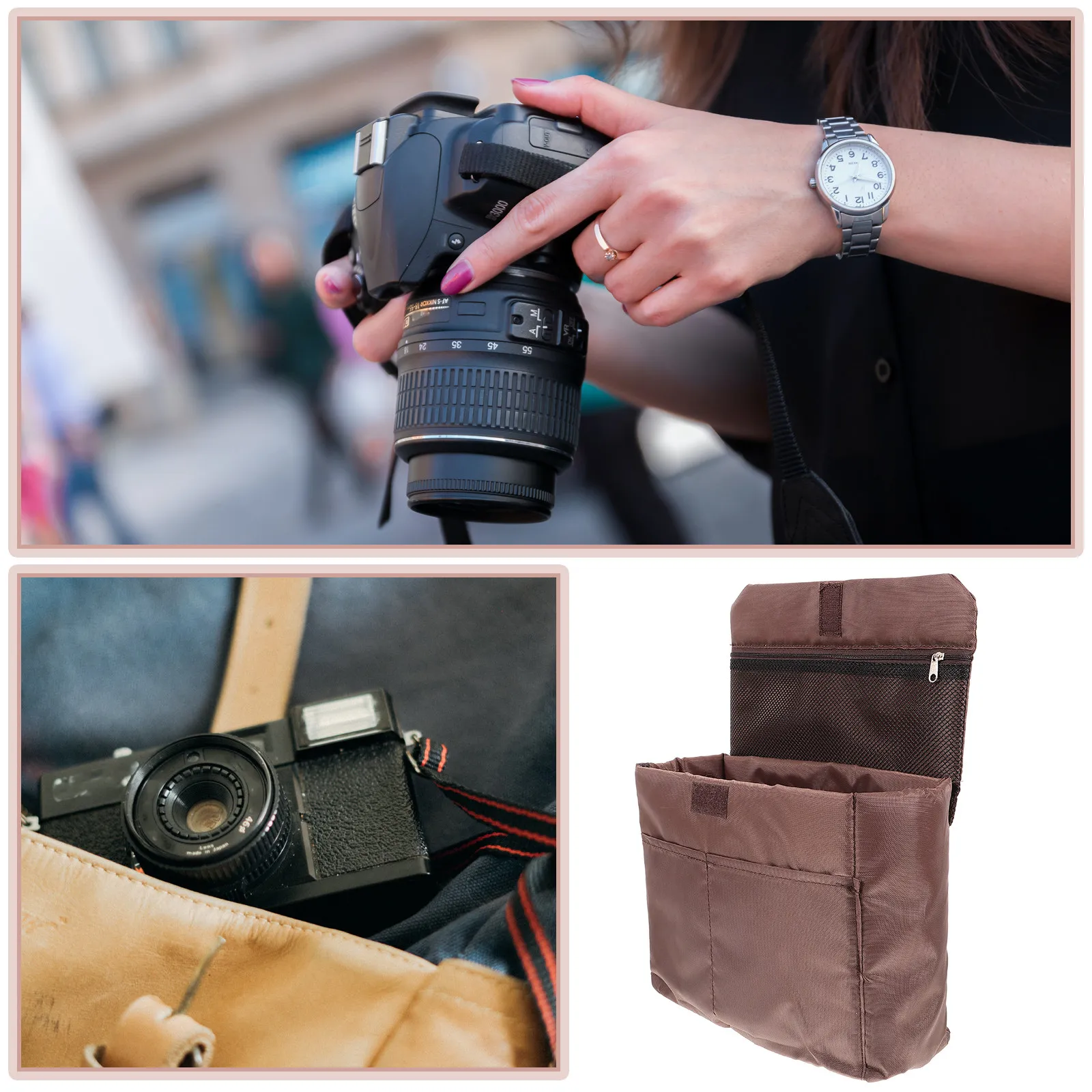 Camera Insert Bag Lightweight Padded Nylon Camera Bag Insert for Backpack Dslr Mirrorless Lenses Studio Outdoor Use Gift Idea