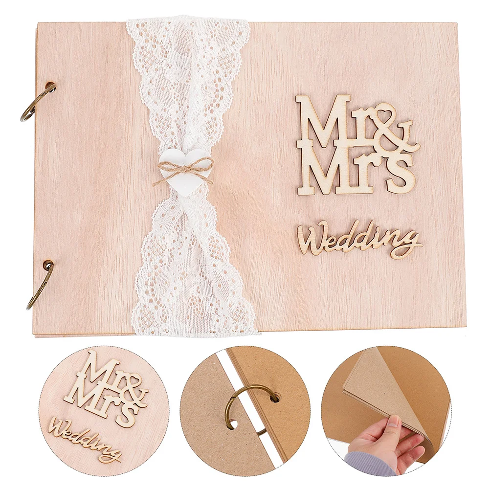 

2Pcs Wedding Sign-in Book Rustic Wooden Guestbook for Wedding Party Beautiful Memories Guest Signature Book 10 Pages