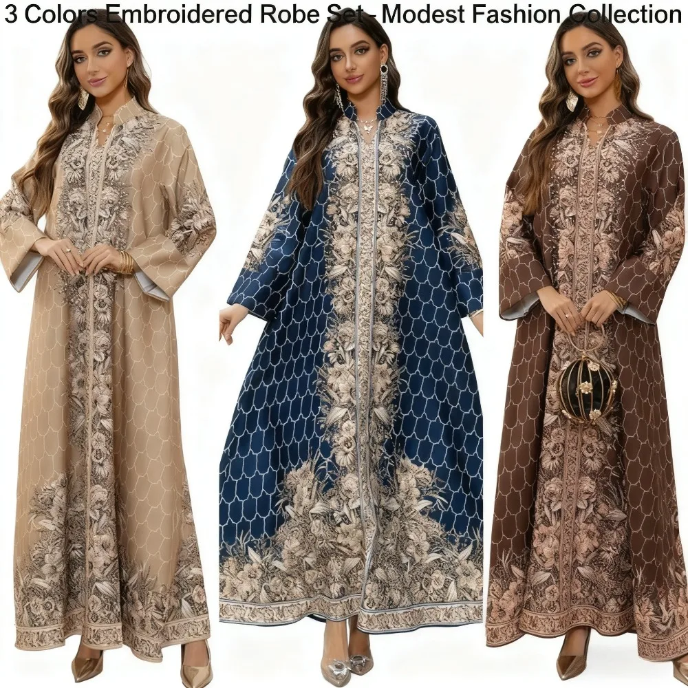 Formelles Damenkleid für Ramadan und Hochzeiten, muslimischer Kaftan aus dem Nahen Osten – Dubai-arabisches Kleid mit eleganten Strasssteinen