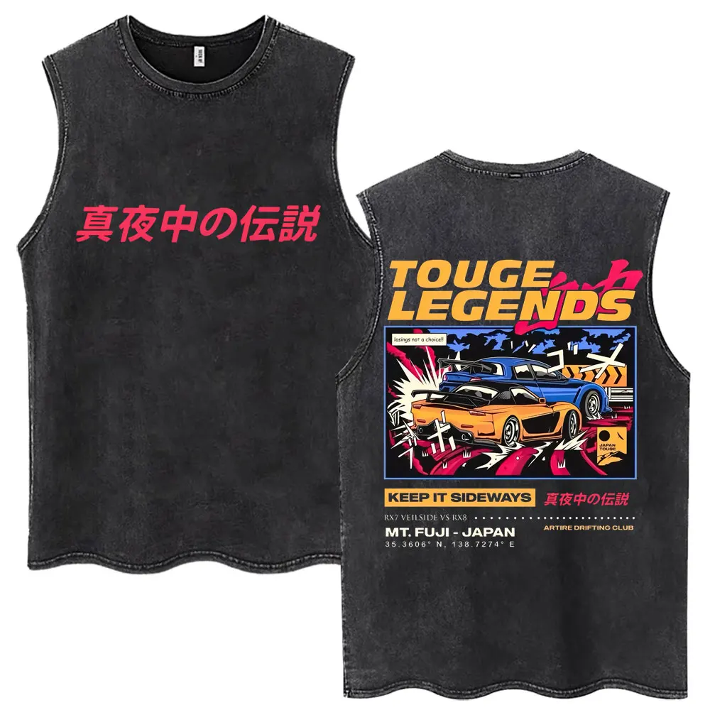 Anime Initial D Drift AE86 Takumi Fujiwara Washed Tank Tops JDM Racing Car Men Women Manga Vests Loose Cotton Sleeveless Tshirt