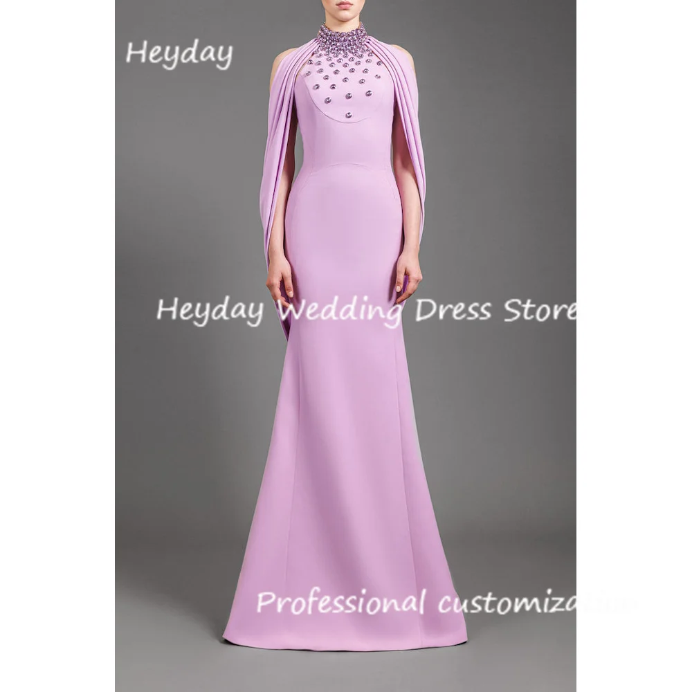 Crepe Mermaid Halter Dress Sweep Train Diamond Classics Draped Formal Occasion Evening Party Pretty Dresses Heyday 2024