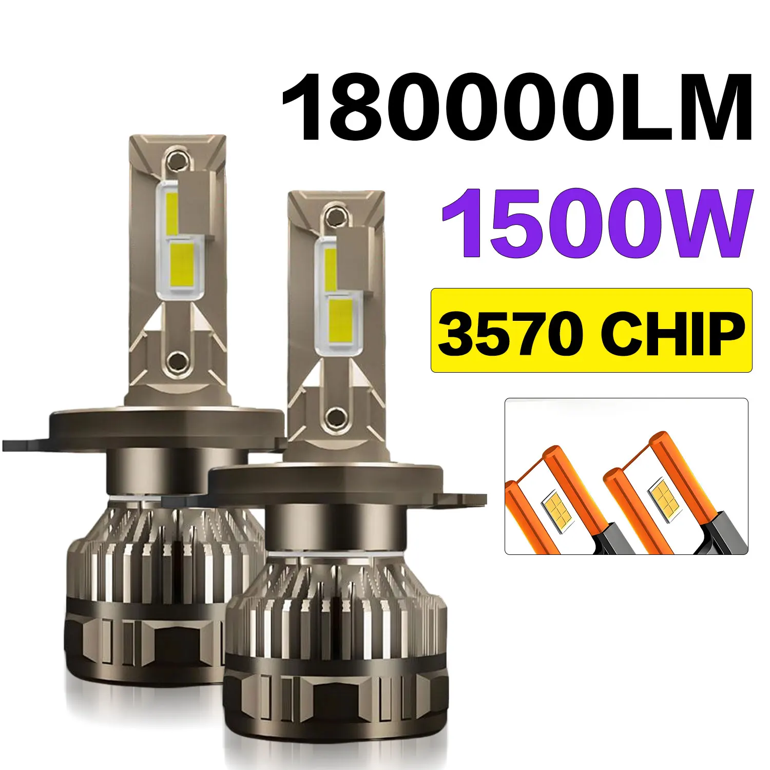 

LED H4 Headlight Double Copper Tube Headlamp High Power 1500W 180000LM H1 H7 H11 9005 9006 Gun Color Auto Headlight 12V 24V
