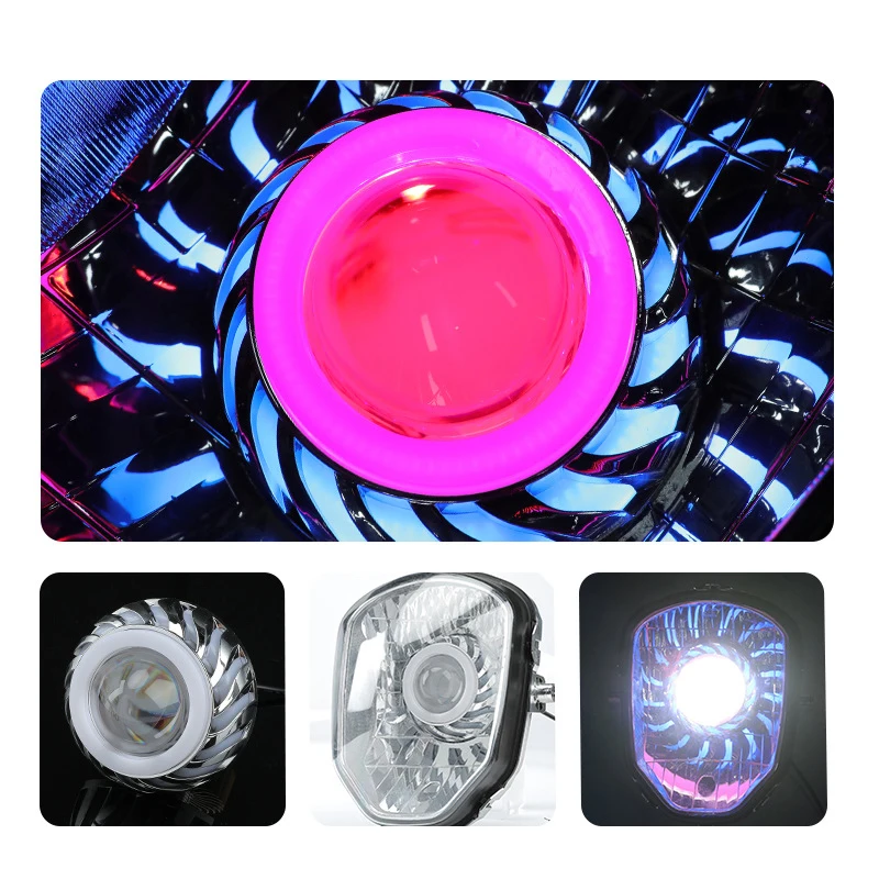 Multi Color Halo LED Motorcycle Headlight Spot Lamp White Light Projector Lens Dual Angel Devil Eye HeadLamp Cyclone-Type