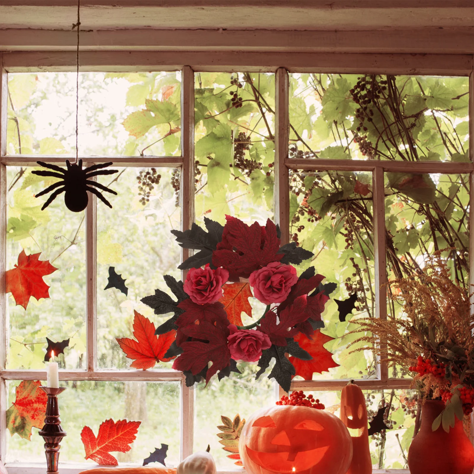 

Ring Wreath Realistic Artificial Leaf Decoration Halloween Table Centerpiece Harvest Festival Party Decor