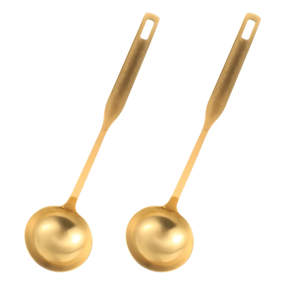 

2pcs Golden 304 Stainless Steel Thickened Soup Ladle Spoon Hot Pot Porridge Kitchen Cooking Utensils Metal Spoons