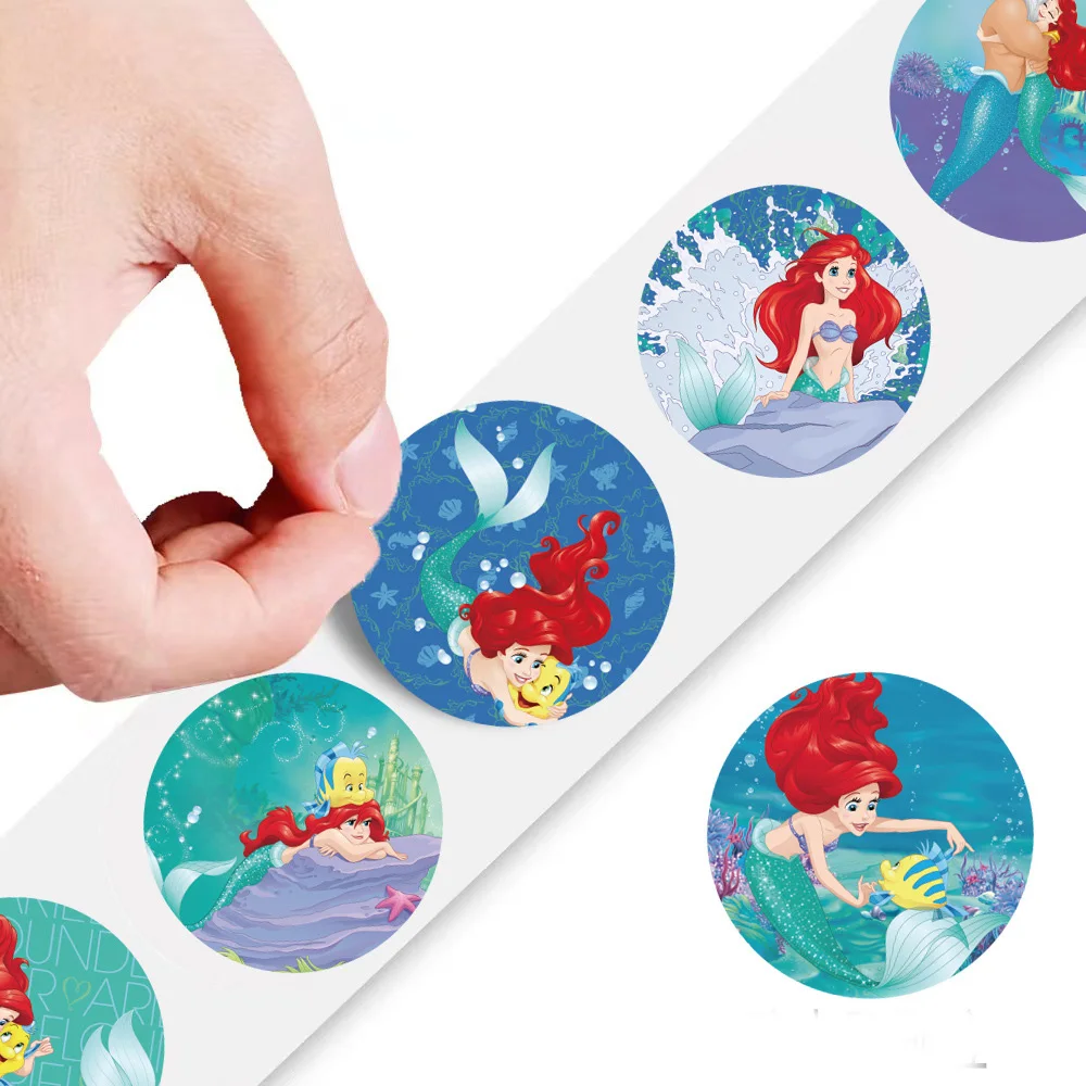 500pcs/Roll Kawaii The Little Mermaid Sealing Stickers Cute Disney Princess Ariel Cartoon Decals Toys DIY Phone Case Stationery