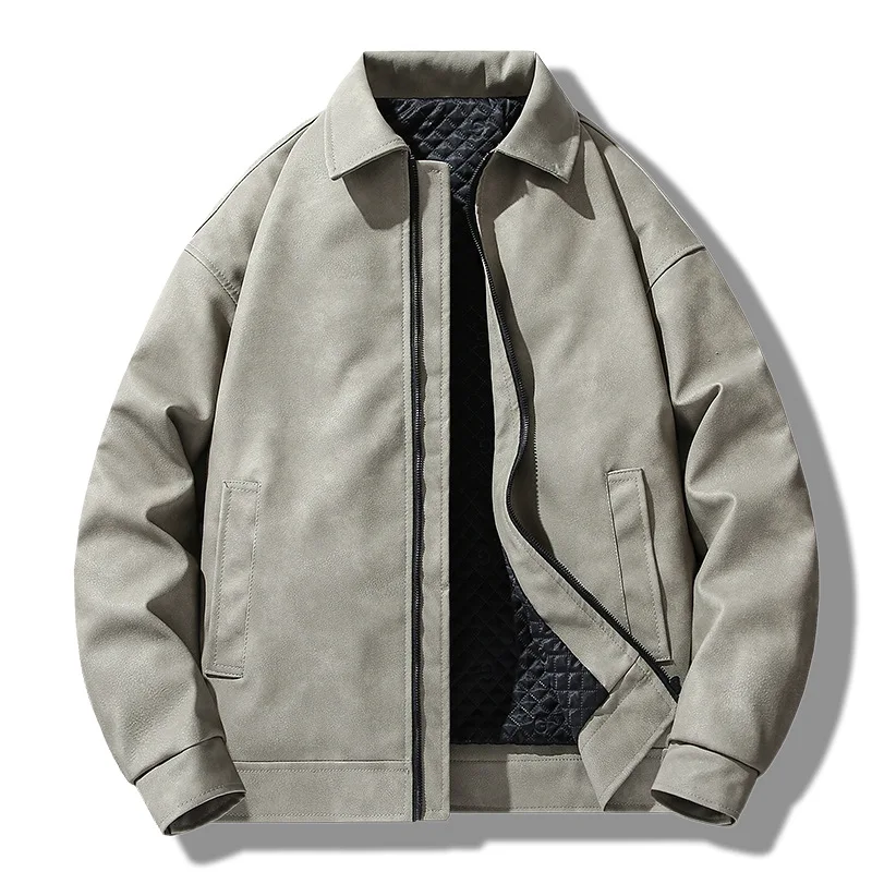 Man Autumn Winter Leather Jacket American Retro Thicken Long Sleeve Male Bomber Coat Turn Down Collar Cold-proof Men Outerwear